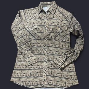Men's Beige and Black Geometric Button Down Shirt